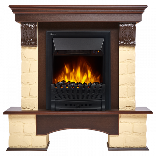 Электрокамин с классическим очагом 2D Electrolux EFP/P-1020LS с порталом Firelight Forte Classic U (угловой) камень бежевый, темный дуб