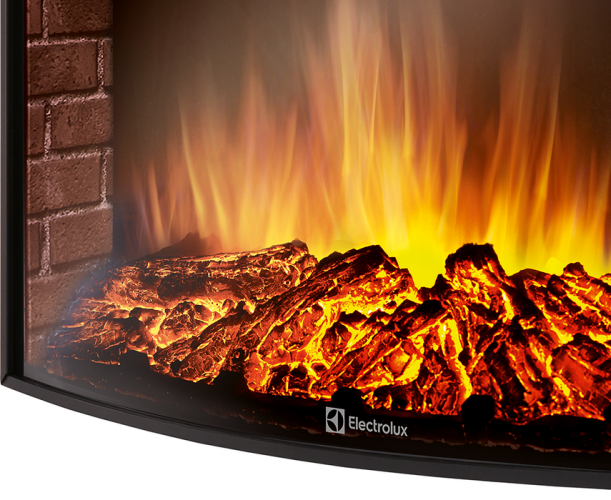 Электрокамин с широким очагом 2D Electrolux EFP/P-3320RLS с порталом Firelight Forte 30U (угловой) камень белый, шпон венге
