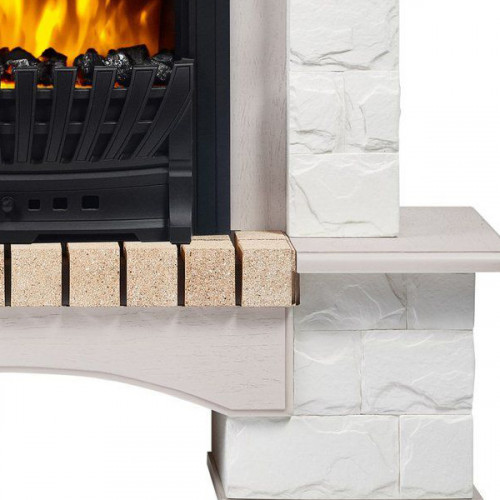 Электрокамин с классическим очагом 2D Electrolux EFP/P-1020LS с порталом Firelight Forte Classic U (угловой) камень белый, шпон белёный дуб