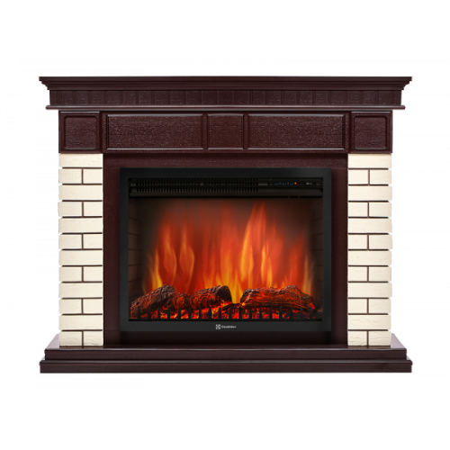 Электрокамин с широким очагом 2D Electrolux EFP/P-2520LS с порталом Firelight Bricks 25U (угловой) камень бежевый, шпон темный дуб