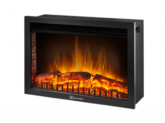 Электрокамин с широким очагом 2D Electrolux EFP/P-2520LS с порталом Firelight Bricks 25U (угловой) камень бежевый, шпон темный дуб