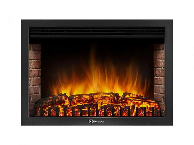 Электрокамин с широким очагом 2D Electrolux EFP/P-3020LS с порталом Firelight Bricks 30 U (угловой) кирпич бежевый/тёмный дуб