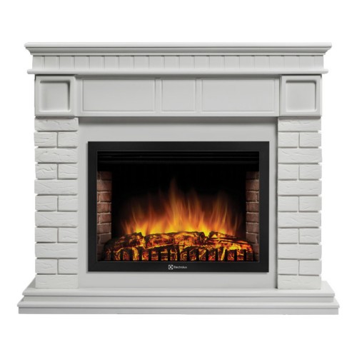 Электрокамин с широким очагом 2D Electrolux EFP/P-2520LS с порталом Firelight Bricks 25 U (угловой) камень белый, белая эмаль
