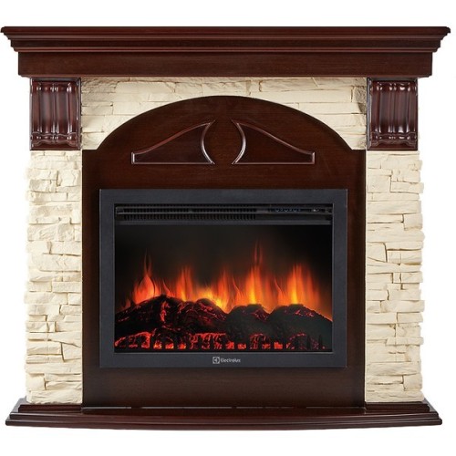 Электрокамин с широким очагом 2D Electrolux EFP/P-2520LS с порталом Firelight Torre 25S камень слоновая кость, темный дуб