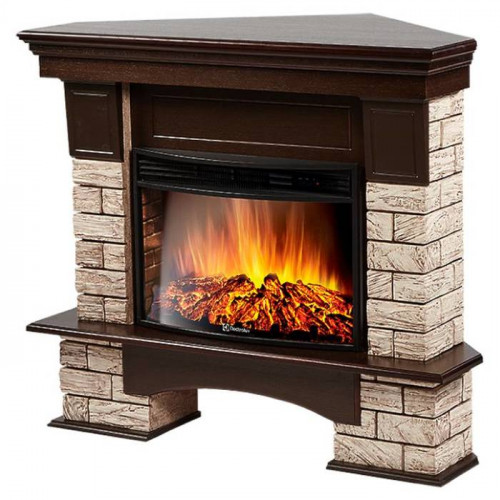 Угловой широкий портал Firelight Forte Wood 25U (угловой) камень коричневый, шпон темный дуб