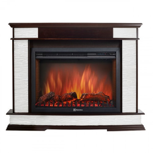 Электрокамин с широким очагом 2D Electrolux EFP/P-3020LS с порталом Firelight Scala 30 камень сланец скалистый белый, шпон тёмный дуб
